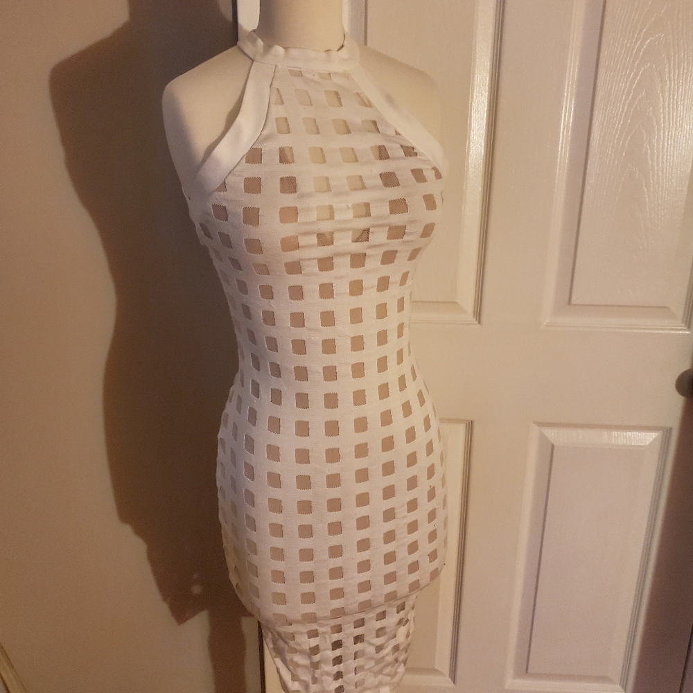 Bodycon white and nude dress